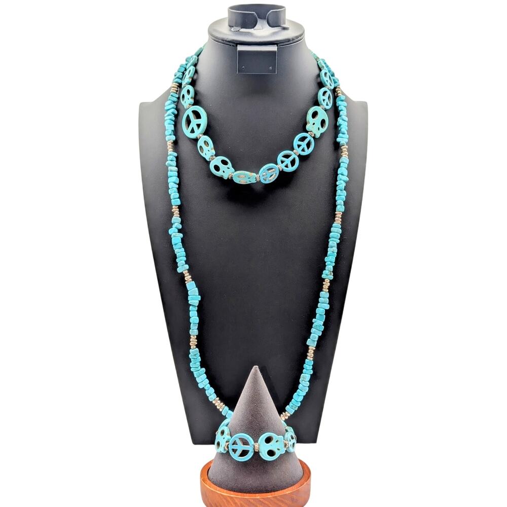 Howlite Dyed Turquoise Skull Peace Sign Chip Bead Mixed Jewelry Lot
